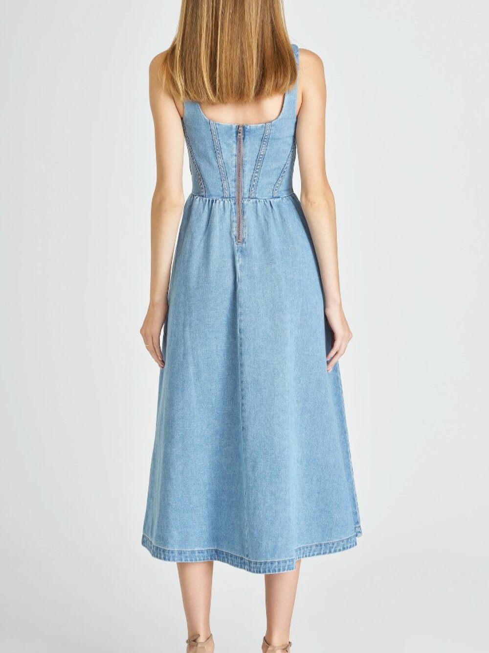 WAYF Daisy Sleeveless Denim Midi Dress - Picture 2 of 9